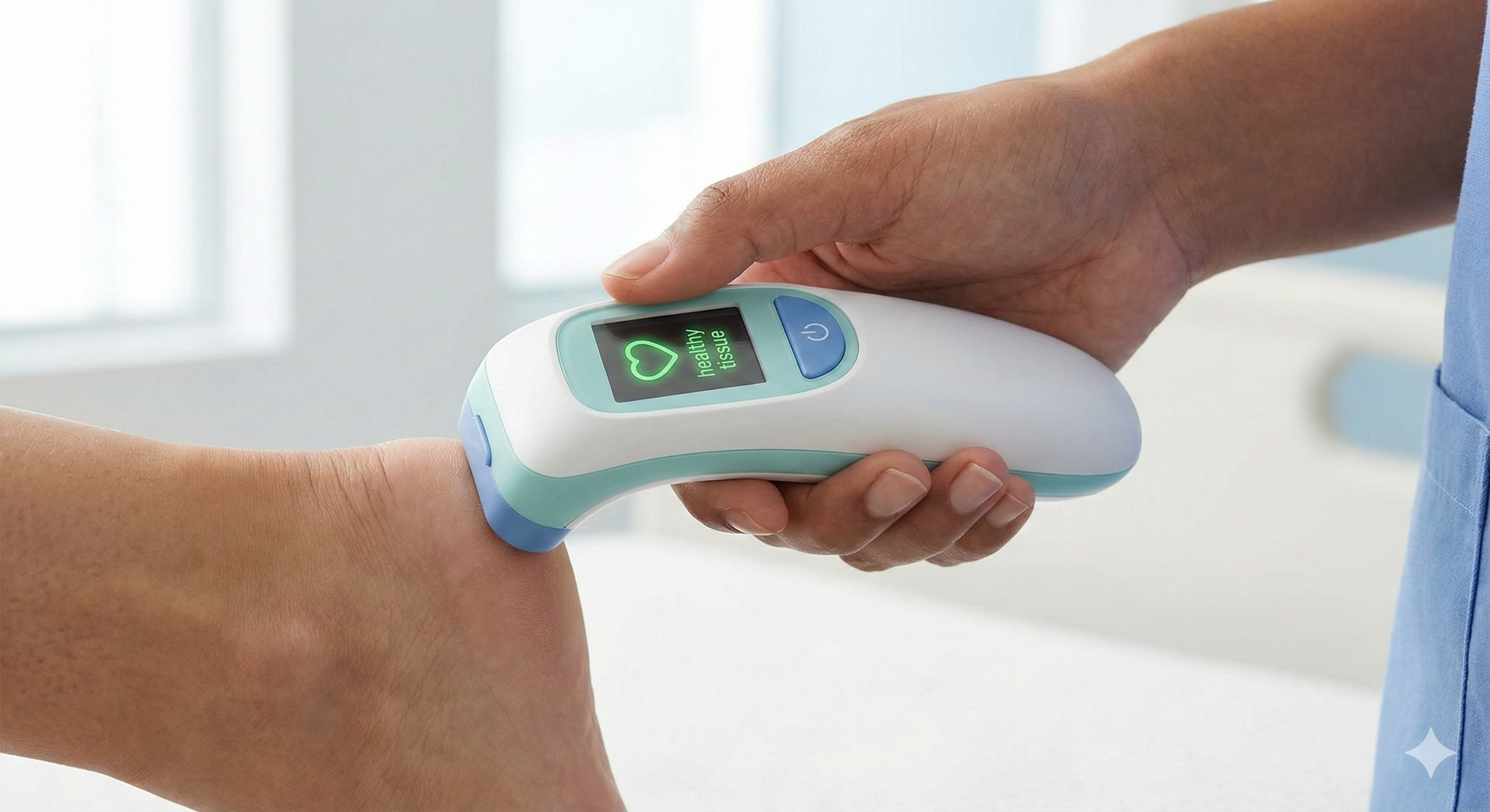 Precubitus Handheld Scanner wordt eenvoudig tegen de huid gehouden