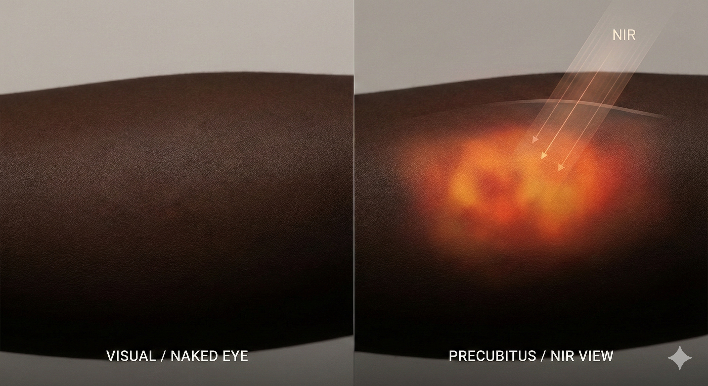 Visualisatie van NIR-licht dat door de donkere huidlaag dringt en schade detecteert